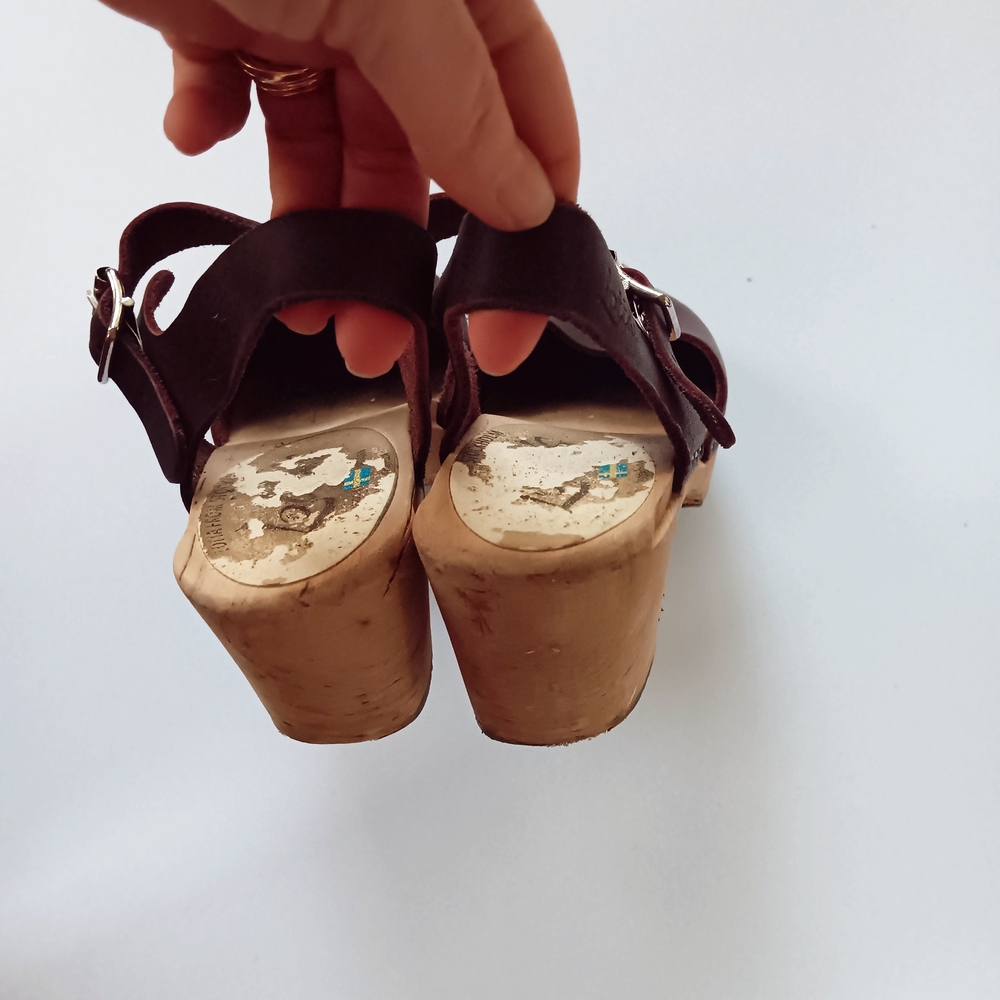 Lotta's Lotta From Stockholm Highwood Aubergine Leather Swedish Wooden Clogs 38 - Picture 6 of 9